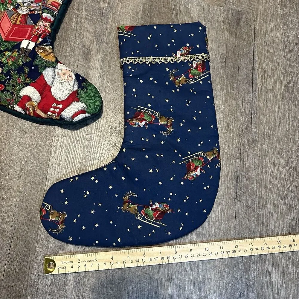 Vintage Handmade OOAK Christmas Stockings Lot Of Two Santa‎